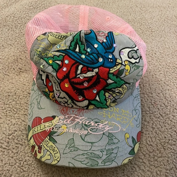 Ed Hardy Accessories Ed Hardy Pink Diamond Baseball Hat Poshmark
